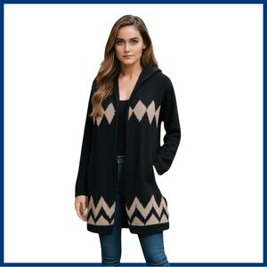 Project Women’s Open Front Cardigan With Hood. Navy, Off-White. XS